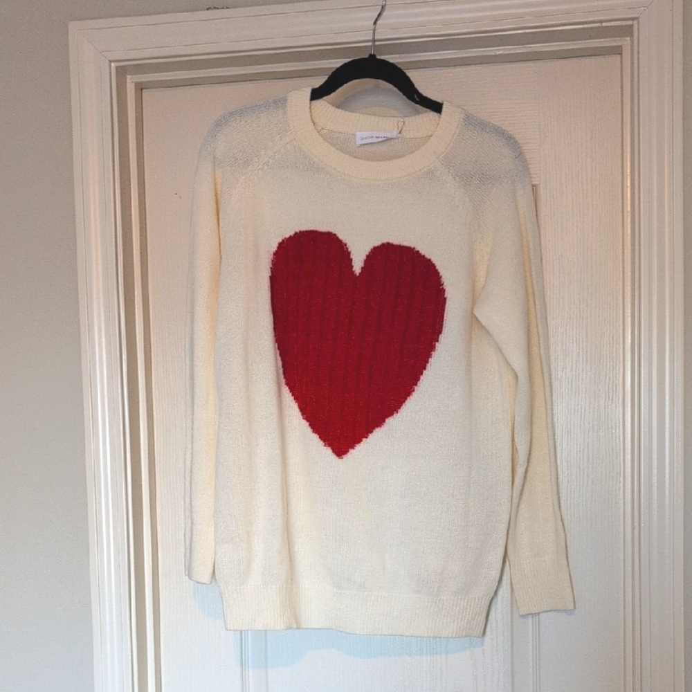 Cream Sweater with Red Heart Design